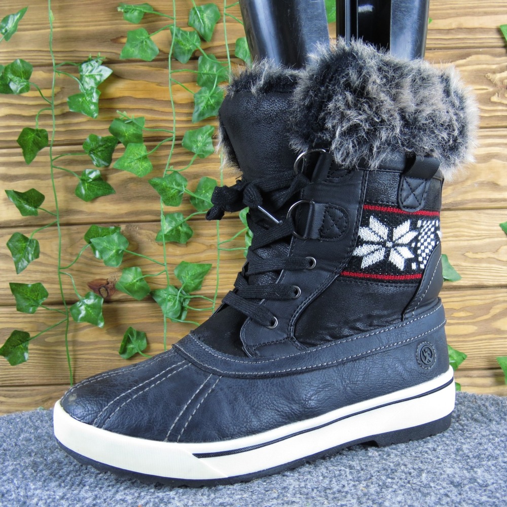 Northside Black Winter Boots with Fur Trim